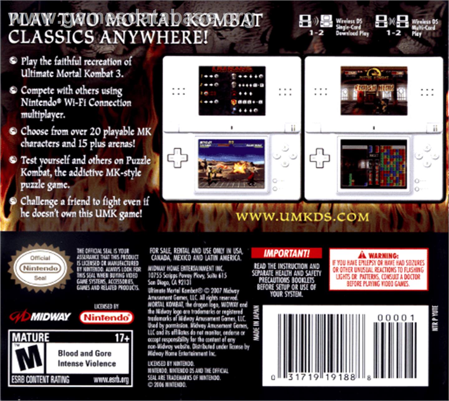 Ultimate Mortal Kombat 3 - Nintendo DS - Artwork - Box Back