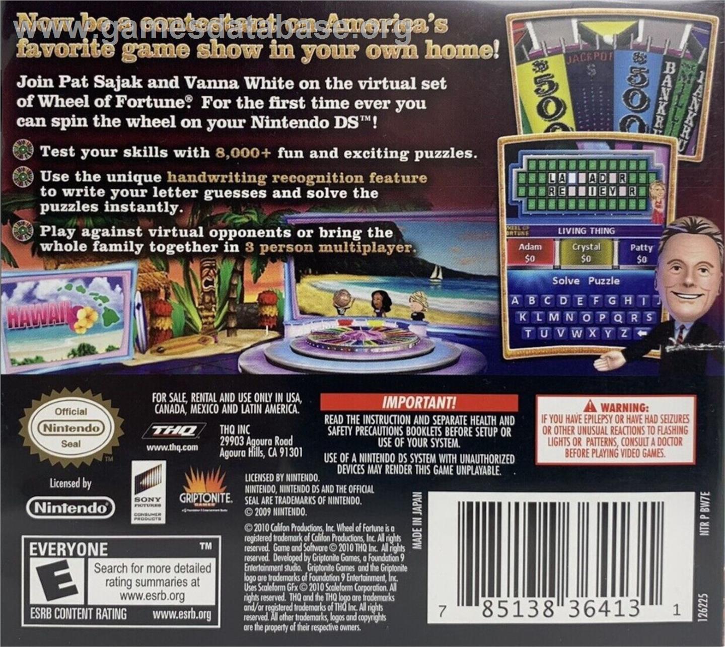 Wheel Of Fortune - Nintendo DS - Artwork - Box Back