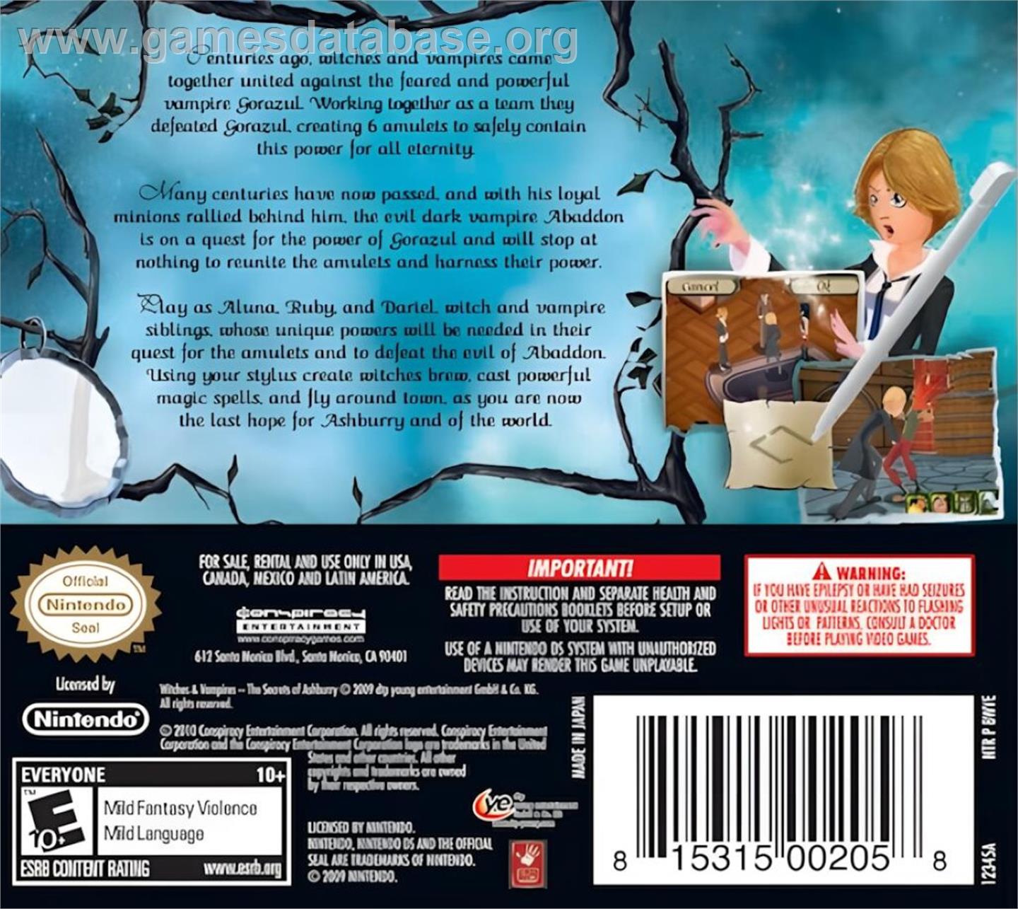 Witches And Vampires - The Secrets Of Ashburry - Nintendo DS - Artwork - Box Back