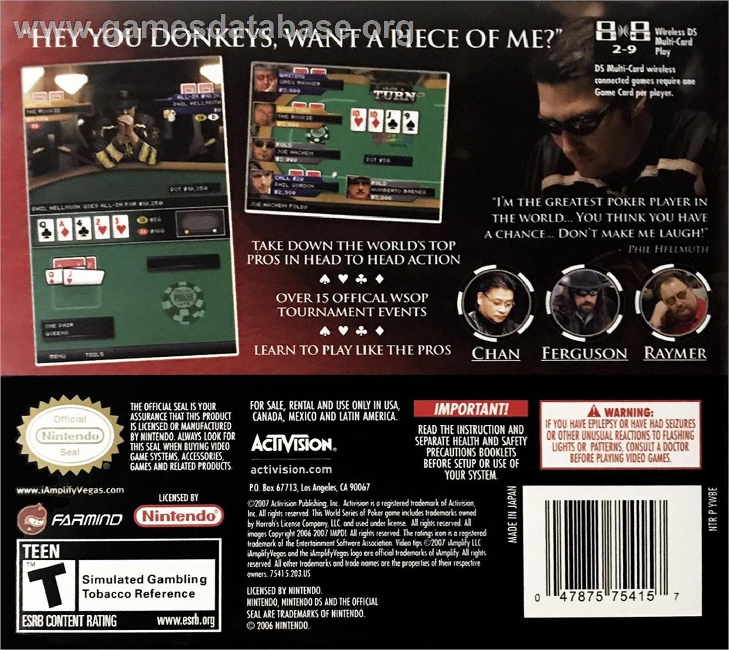 World Series Of Poker 2008 - Battle For The Bracelets - Nintendo DS - Artwork - Box Back