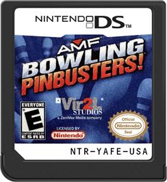 Cartridge artwork for Amf Bowling Pinbusters! on the Nintendo DS.