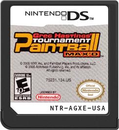Cartridge artwork for Greg Hastings' Tournament Paintball Max'd on the Nintendo DS.