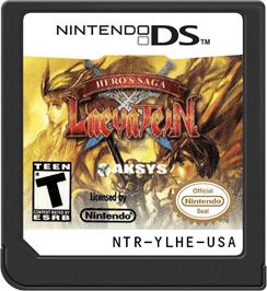 Cartridge artwork for Hero's Saga Laevatein Tactics on the Nintendo DS.