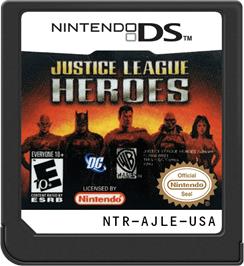 Cartridge artwork for Justice League Heroes on the Nintendo DS.