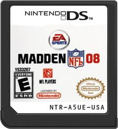 Cartridge artwork for Madden Nfl 08 on the Nintendo DS.