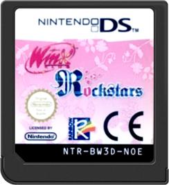 Cartridge artwork for Winx Club Rockstars on the Nintendo DS.