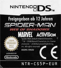 Top of cartridge artwork for Spider-man - Web Of Shadows on the Nintendo DS.