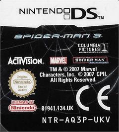Top of cartridge artwork for Spider-man 3 on the Nintendo DS.
