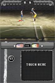 In game image of FIFA Street 2 on the Nintendo DS.