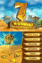 Title screen of 7 Wonders of the Ancient World on the Nintendo DS.