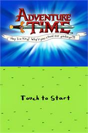 Title screen of Adventure Time - Hey Ice King! Why'd You Steal Our Garbage?! on the Nintendo DS.
