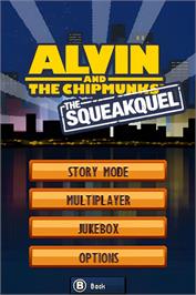 Title screen of Alvin And The Chipmunks - The Squeakquel on the Nintendo DS.