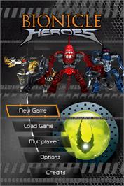 Title screen of Bionicle Heroes on the Nintendo DS.
