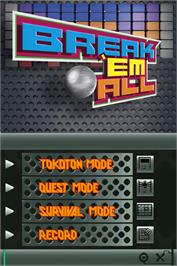 Title screen of Break 'em All on the Nintendo DS.