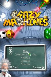 Title screen of Crazy Machines on the Nintendo DS.