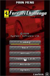 Title screen of Ferrari Challenge - Trofeo Pirelli on the Nintendo DS.