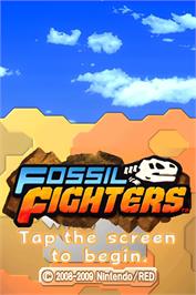 Title screen of Fossil Fighters on the Nintendo DS.