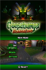 Title screen of Goosebumps Horrorland on the Nintendo DS.