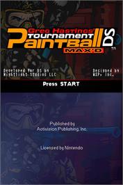 Title screen of Greg Hastings' Tournament Paintball Max'd on the Nintendo DS.