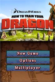 Title screen of How To Train Your Dragon on the Nintendo DS.