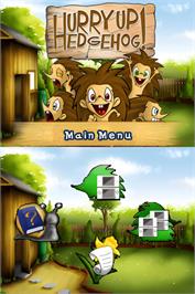 Title screen of Hurry Up Hedgehog! on the Nintendo DS.