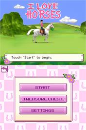 Title screen of I Love Horses on the Nintendo DS.
