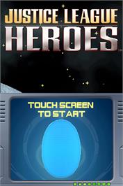 Title screen of Justice League Heroes on the Nintendo DS.