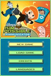 Title screen of Kim Possible - Kimmunicator on the Nintendo DS.