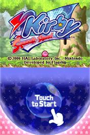 Title screen of Kirby - Squeak Squad on the Nintendo DS.