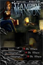 Title screen of Linda Hyde - Vampire Mansion on the Nintendo DS.