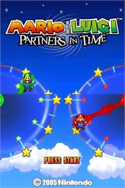 Title screen of Mario And Luigi - Partners In Time on the Nintendo DS.