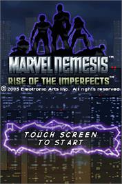 Title screen of Marvel Nemesis - Rise Of The Imperfects on the Nintendo DS.