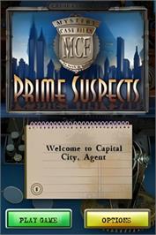 Title screen of Mystery Case Files - Prime Suspects on the Nintendo DS.