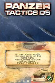Title screen of Panzer Tactics Ds on the Nintendo DS.