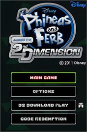 Title screen of Phinéas Et Ferb - Voyage Dans La Deuxième Dimension on the Nintendo DS.