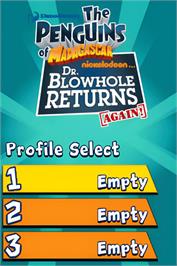Title screen of Pingouins De Madagascar - Le Docteur Blowhole Est De Retour, Les on the Nintendo DS.