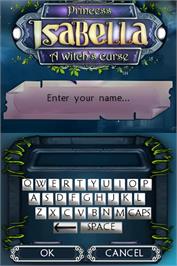 Title screen of Princess Isabella - A Witch's Curse on the Nintendo DS.