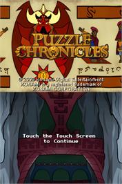 Title screen of Puzzle Chronicles on the Nintendo DS.