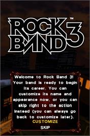 Title screen of Rock Band 3 on the Nintendo DS.