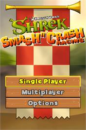 Title screen of Shrek Smash N' Crash Racing on the Nintendo DS.