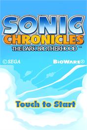 Title screen of Sonic Chronicles - La Confrérie Des Ténèbres on the Nintendo DS.