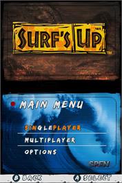 Title screen of Surf's Up on the Nintendo DS.