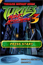 Title screen of Teenage Mutant Ninja Turtles 3 - Mutant Nightmare on the Nintendo DS.