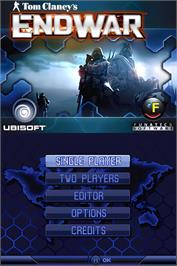 Title screen of Tom Clancy's Endwar on the Nintendo DS.