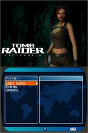 Title screen of Tomb Raider Underworld on the Nintendo DS.