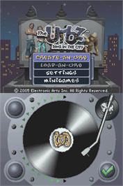 Title screen of Urbz: Sims in the City on the Nintendo DS.