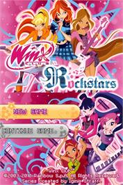 Title screen of Winx Club Rockstars on the Nintendo DS.