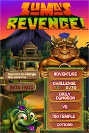 Title screen of Zuma's Revenge! on the Nintendo DS.