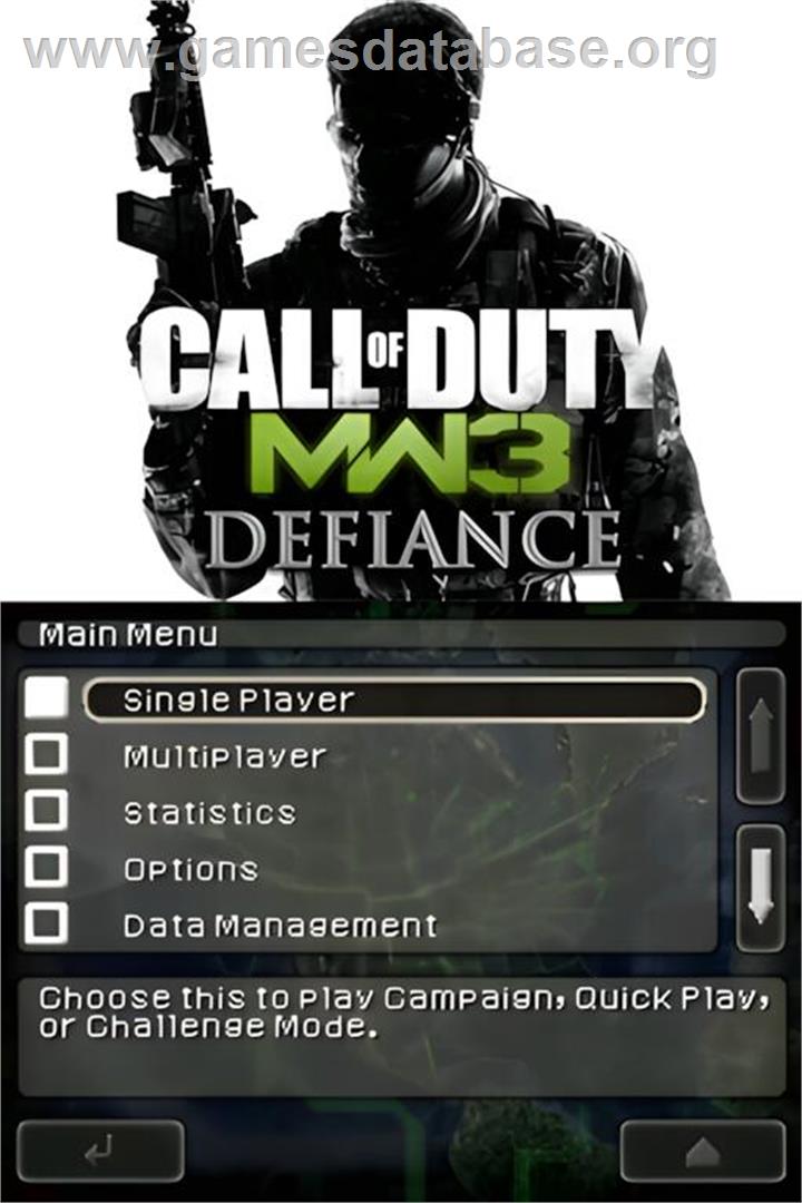 Call Of Duty - Modern Warfare 3 - Defiance - Nintendo DS - Artwork - Title Screen