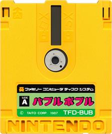 Cartridge artwork for Bubble Bobble on the Nintendo Famicom Disk System.